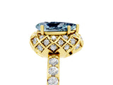 Yellow gold Pear Cut Aquamarine Scalloped Halo Engagement Ring with Round Shared Prong Band_29