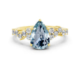 Yellow gold Pear Cut Aquamarine Scattered Round Accent Ring with Prong Setting_12