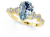 Yellow gold Pear Cut Aquamarine Scattered Round Accent Ring with Prong Setting_13