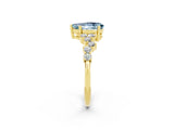 Yellow gold Pear Cut Aquamarine Scattered Round Accent Ring with Prong Setting_14