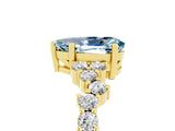 Yellow gold Pear Cut Aquamarine Scattered Round Accent Ring with Prong Setting_17