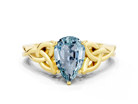 Yellow gold Pear Cut Aquamarine Solitaire Celtic Knot Ring with Four-Prong Setting_12