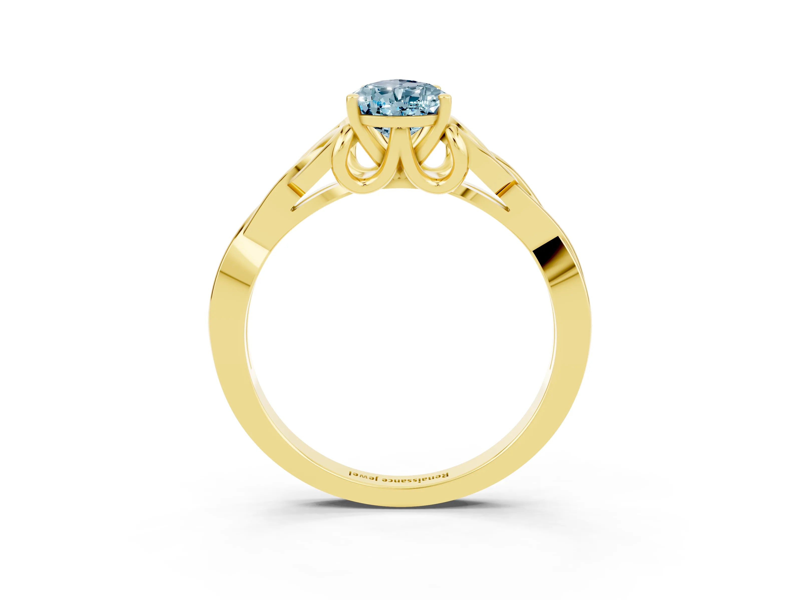 Yellow gold Pear Cut Aquamarine Solitaire Celtic Knot Ring with Four-Prong Setting_15