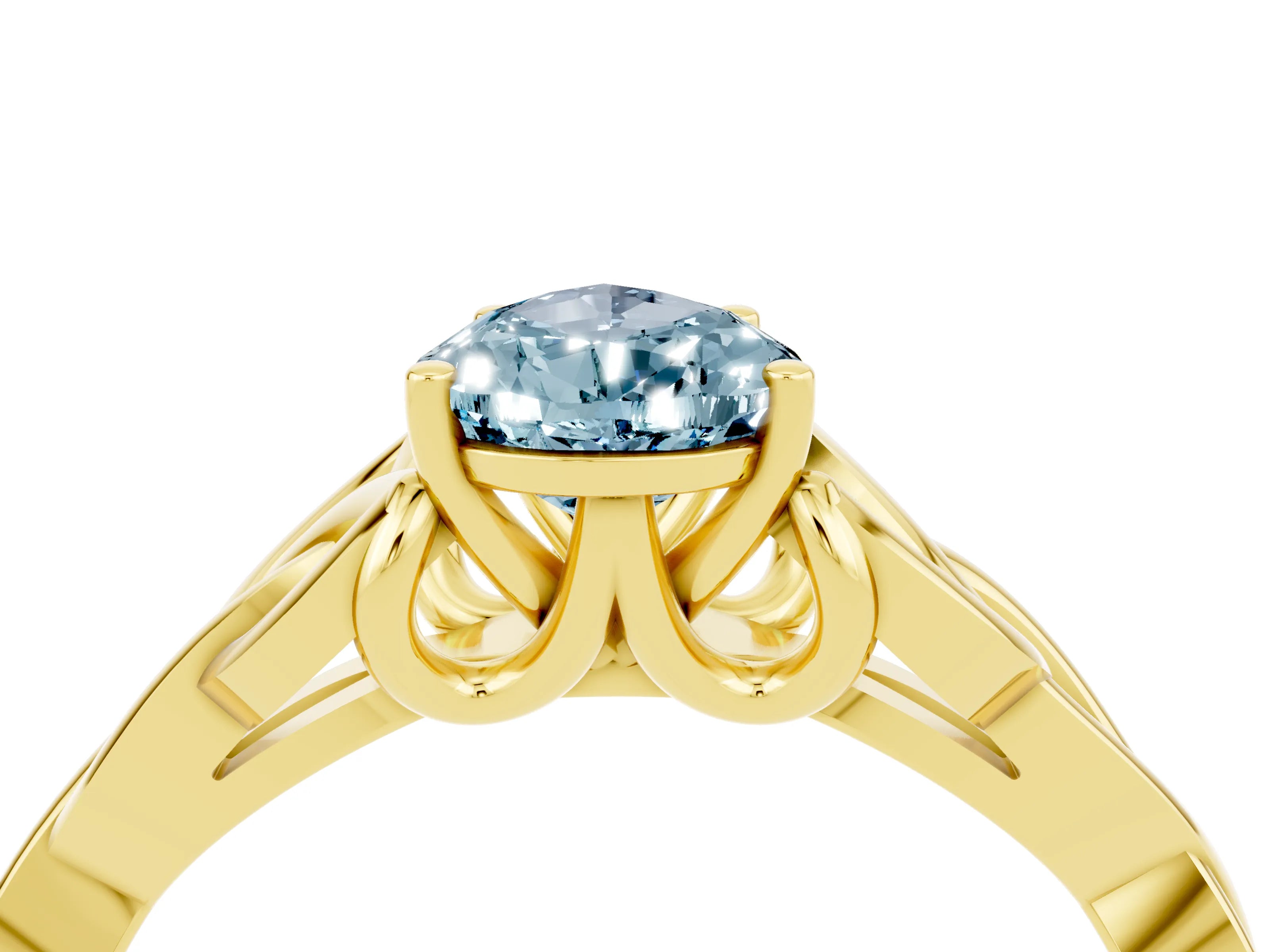 Yellow gold Pear Cut Aquamarine Solitaire Celtic Knot Ring with Four-Prong Setting_16