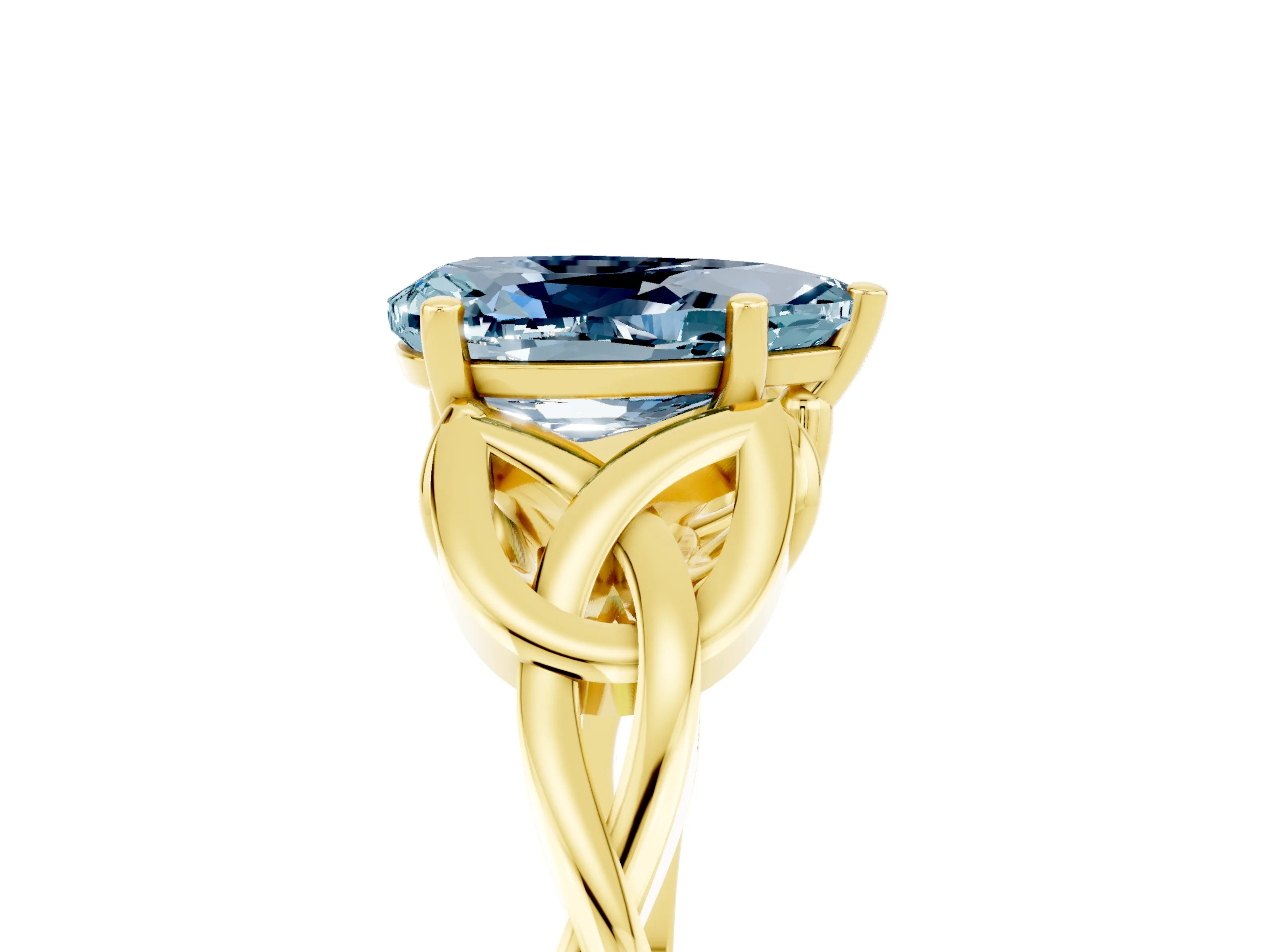 Yellow gold Pear Cut Aquamarine Solitaire Celtic Knot Ring with Four-Prong Setting_17