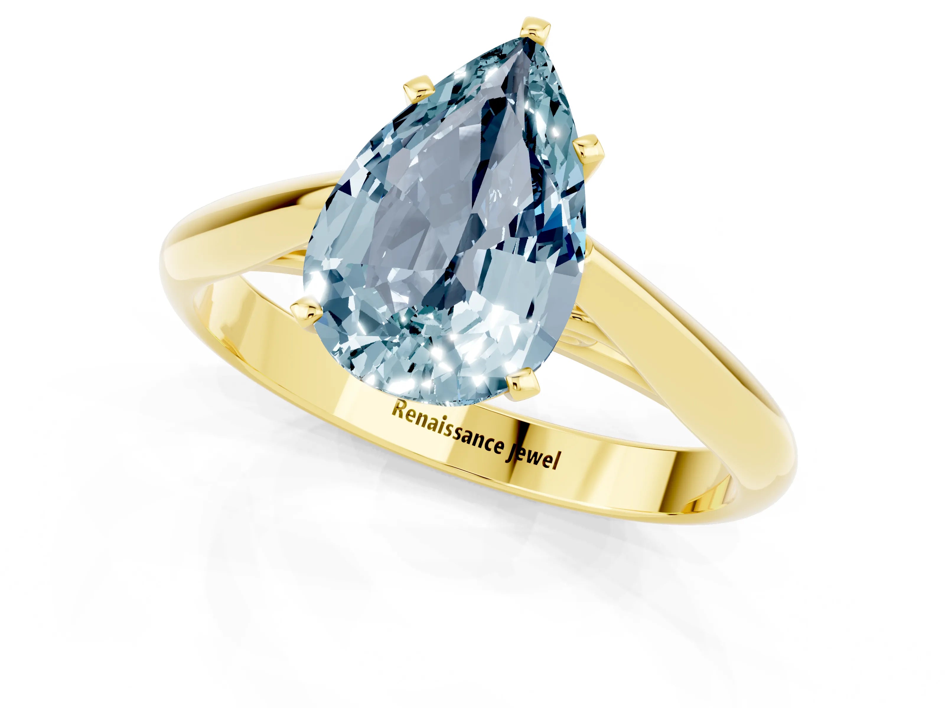 Yellow gold Pear Cut Aquamarine Solitaire Engagement Ring with Cathedral Setting and Four-Prong Mount_13