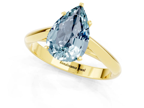 Yellow gold Pear Cut Aquamarine Solitaire Engagement Ring with Cathedral Setting and Four-Prong Mount_13