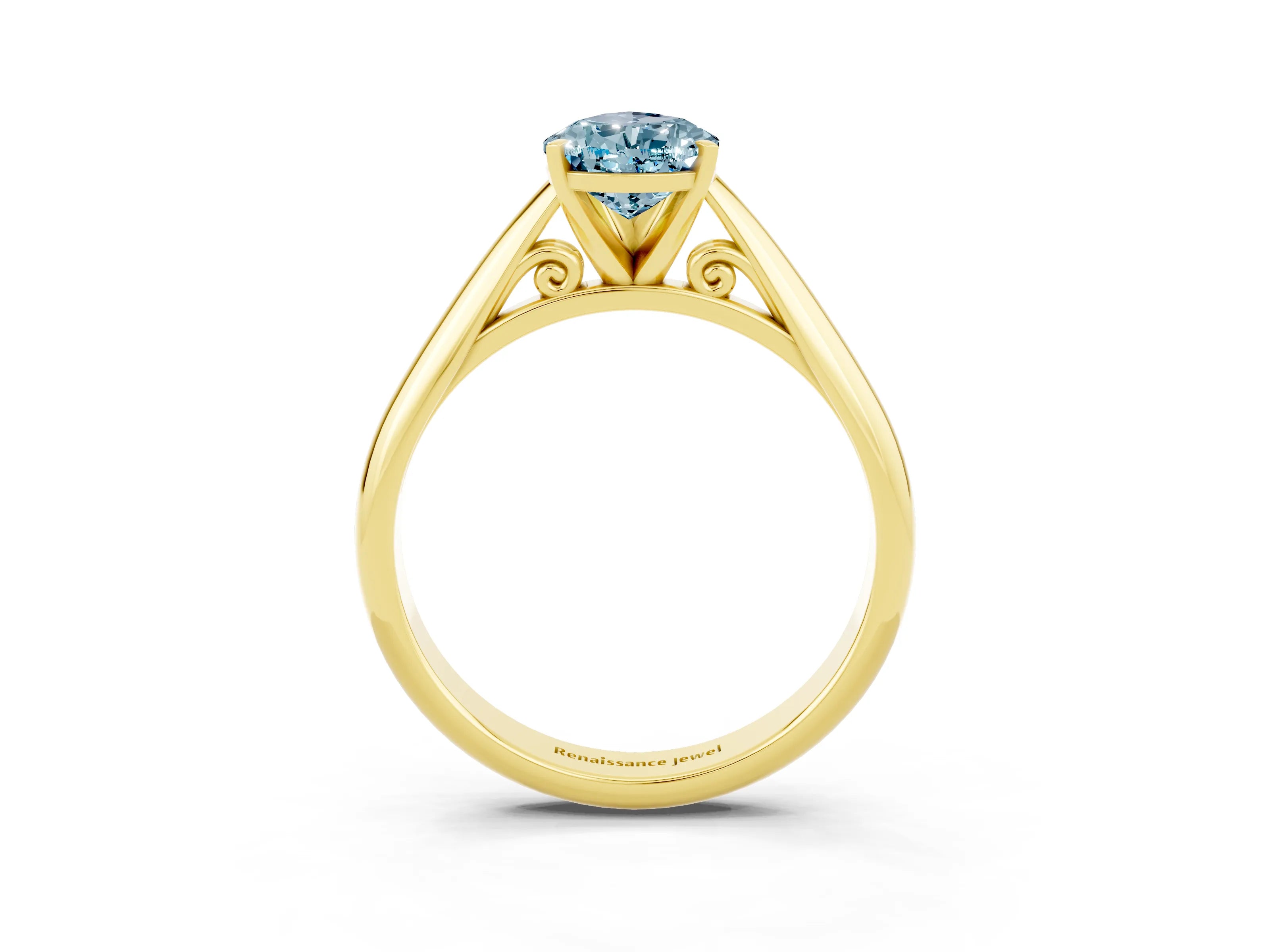Yellow gold Pear Cut Aquamarine Solitaire Engagement Ring with Cathedral Setting and Four-Prong Mount_15