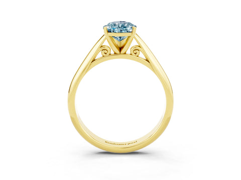Yellow gold Pear Cut Aquamarine Solitaire Engagement Ring with Cathedral Setting and Four-Prong Mount_15