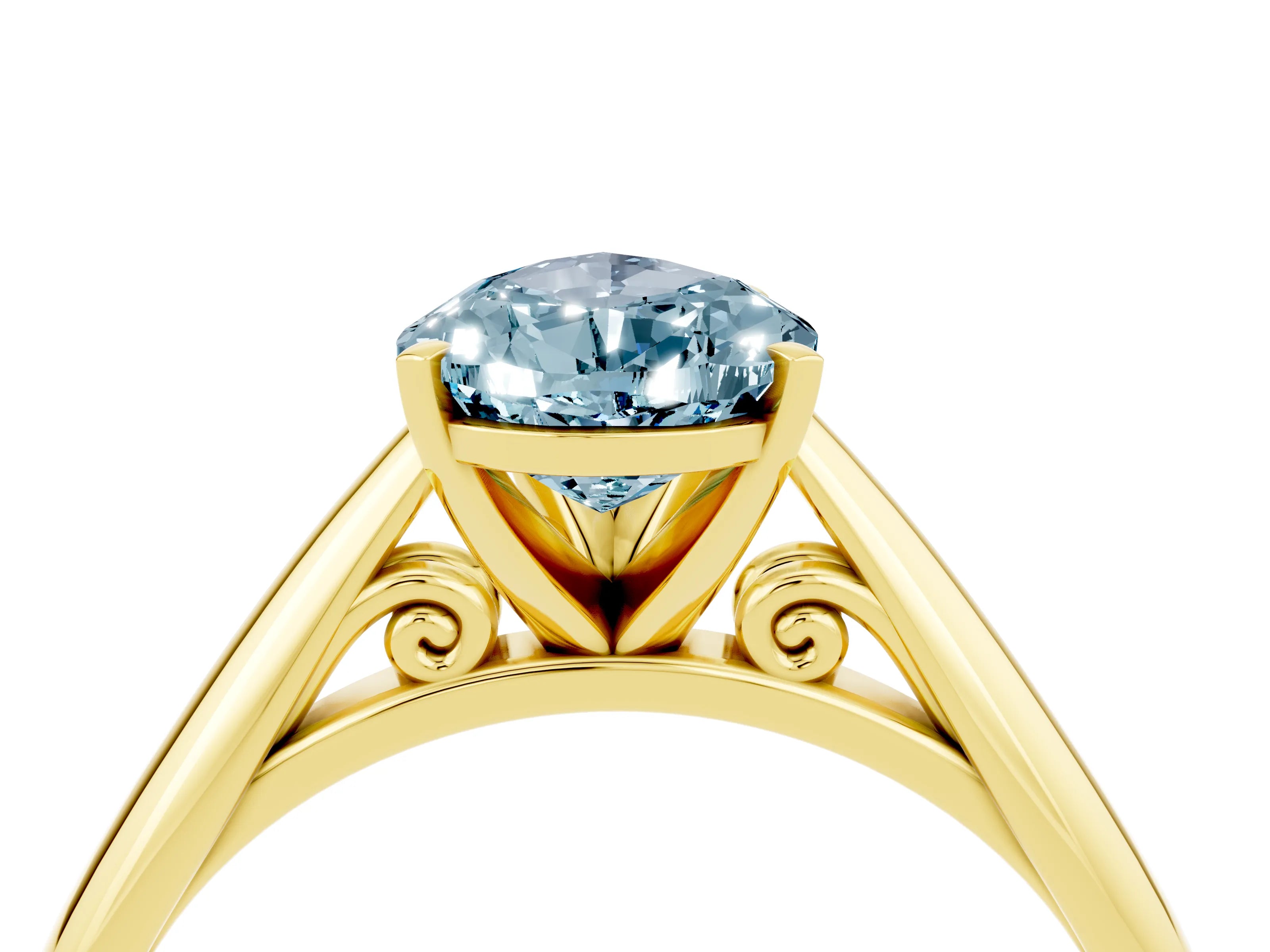 Yellow gold Pear Cut Aquamarine Solitaire Engagement Ring with Cathedral Setting and Four-Prong Mount_16