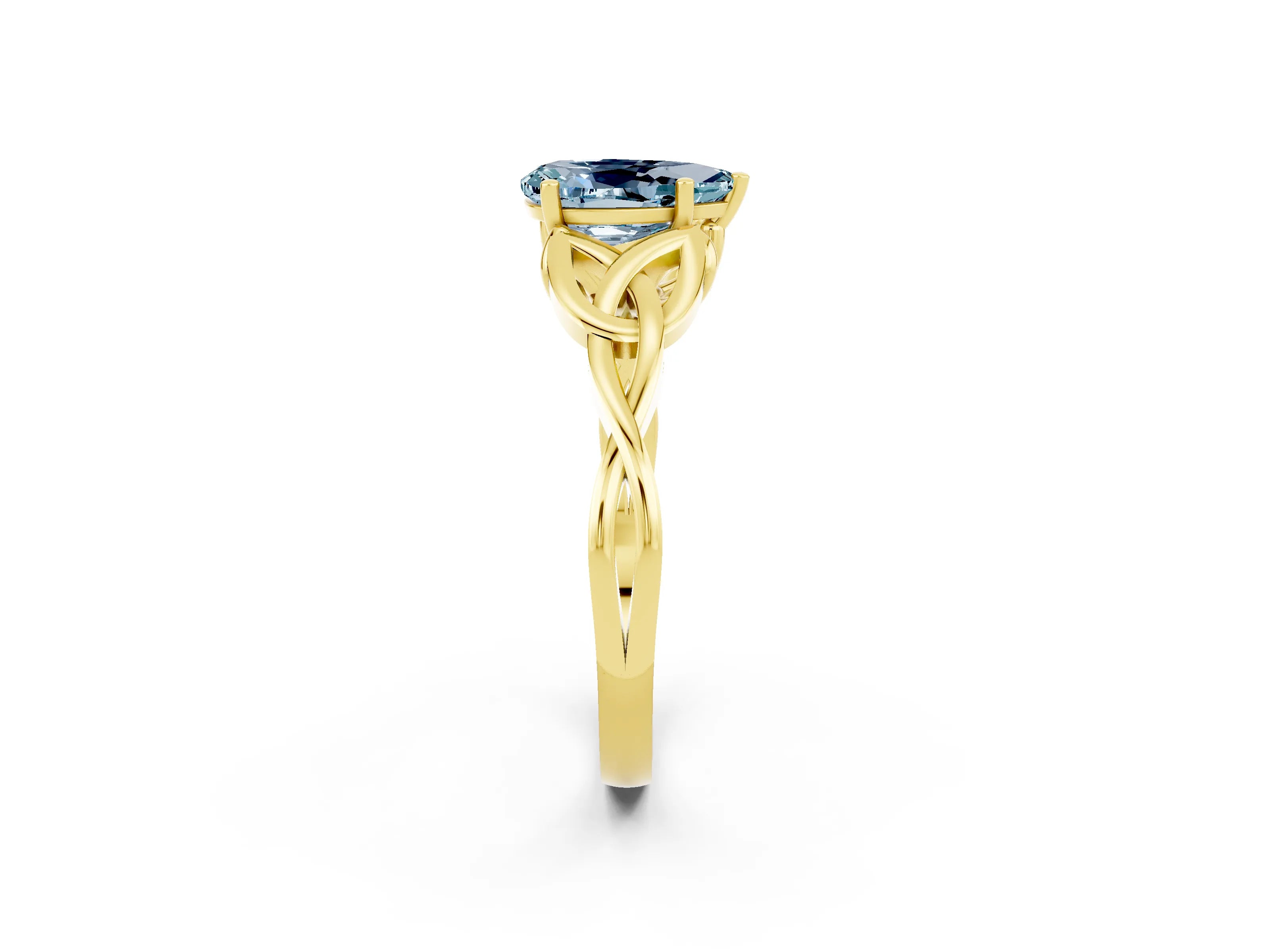 Yellow gold Pear Cut Aquamarine Solitaire Engagement Ring with Celtic Knot Band and Four-Prong Setting_2