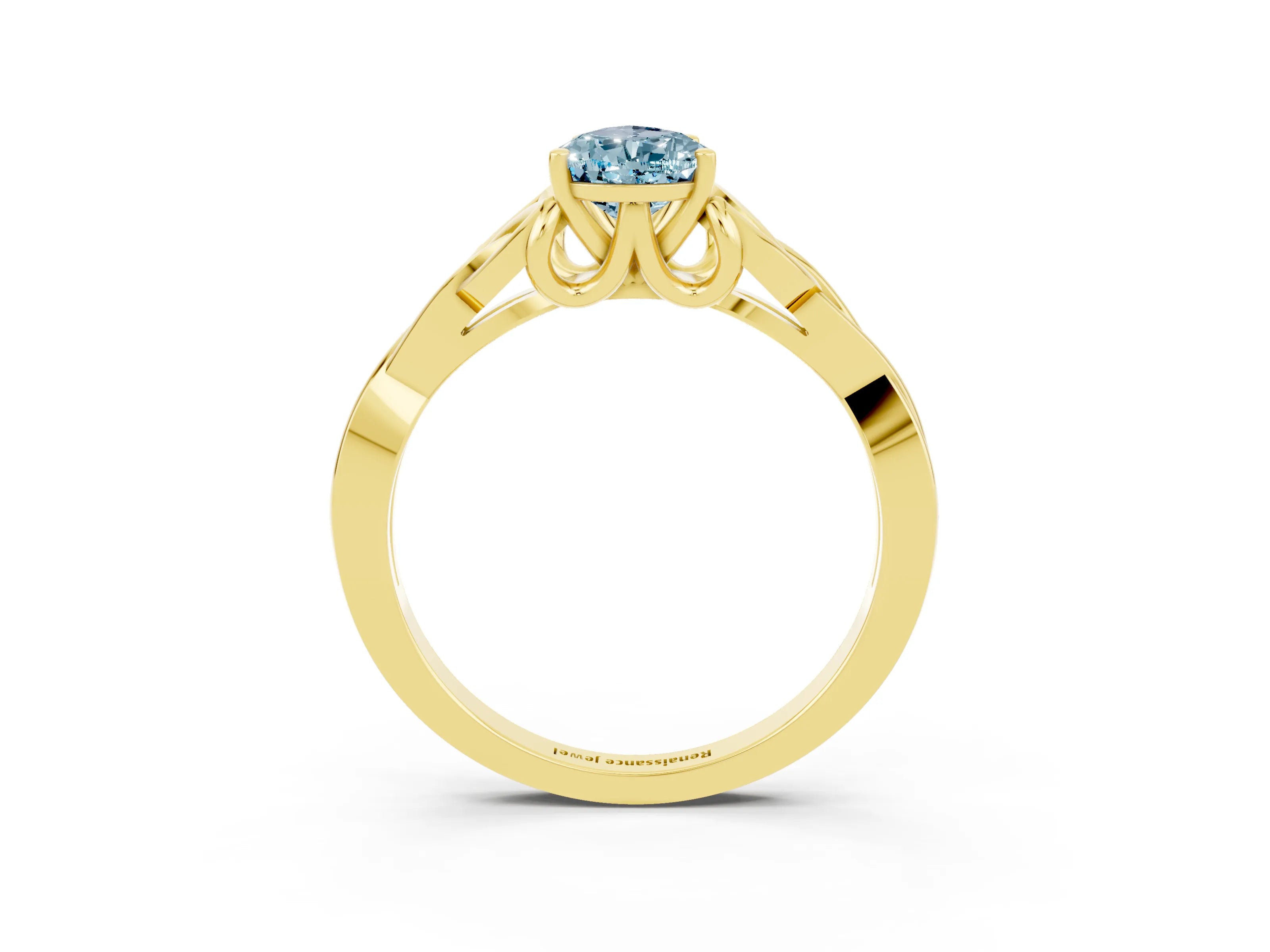 Yellow gold Pear Cut Aquamarine Solitaire Engagement Ring with Celtic Knot Band and Four-Prong Setting_3