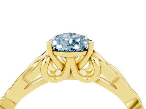 Yellow gold Pear Cut Aquamarine Solitaire Engagement Ring with Celtic Knot Band and Four-Prong Setting_4