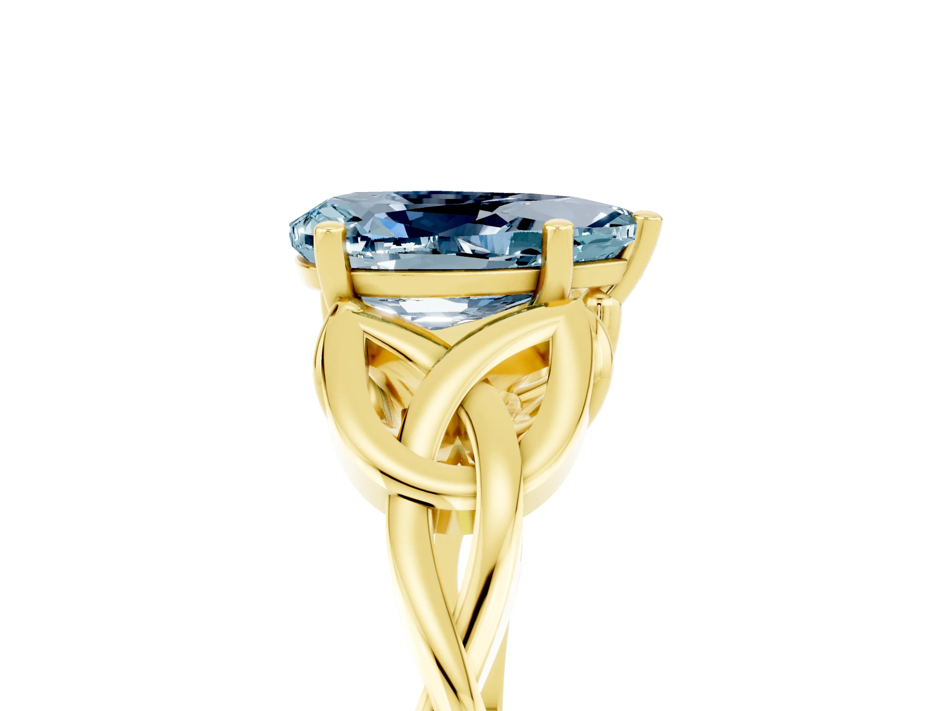 Yellow gold Pear Cut Aquamarine Solitaire Engagement Ring with Celtic Knot Band and Four-Prong Setting_5