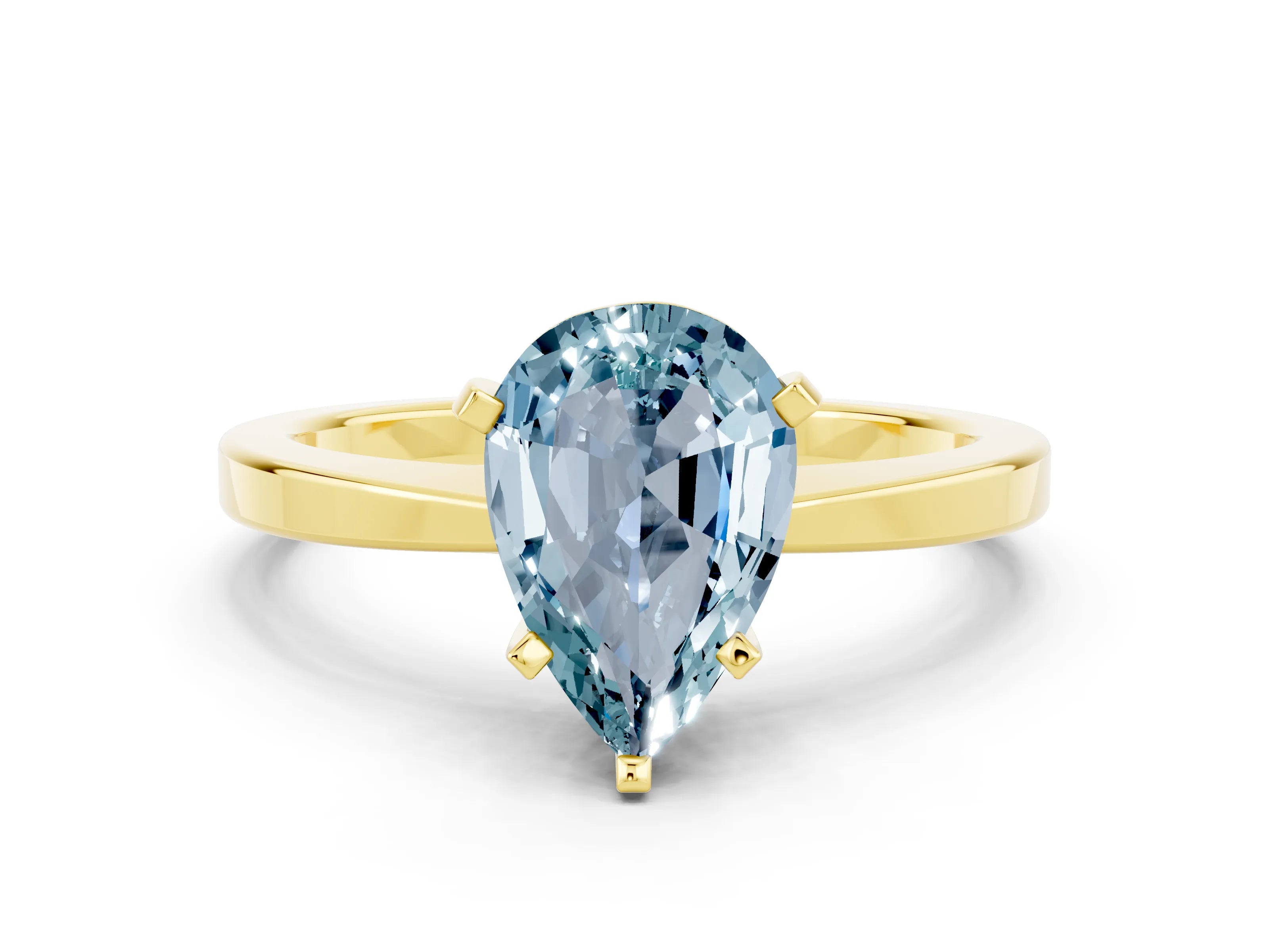 Yellow gold Pear Cut Aquamarine Solitaire Engagement Ring with Classic Band and Four-Prong Setting_24