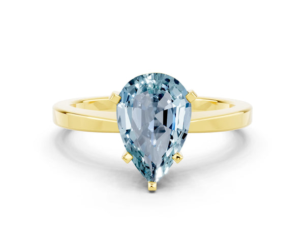 Yellow gold Pear Cut Aquamarine Solitaire Engagement Ring with Classic Band and Four-Prong Setting