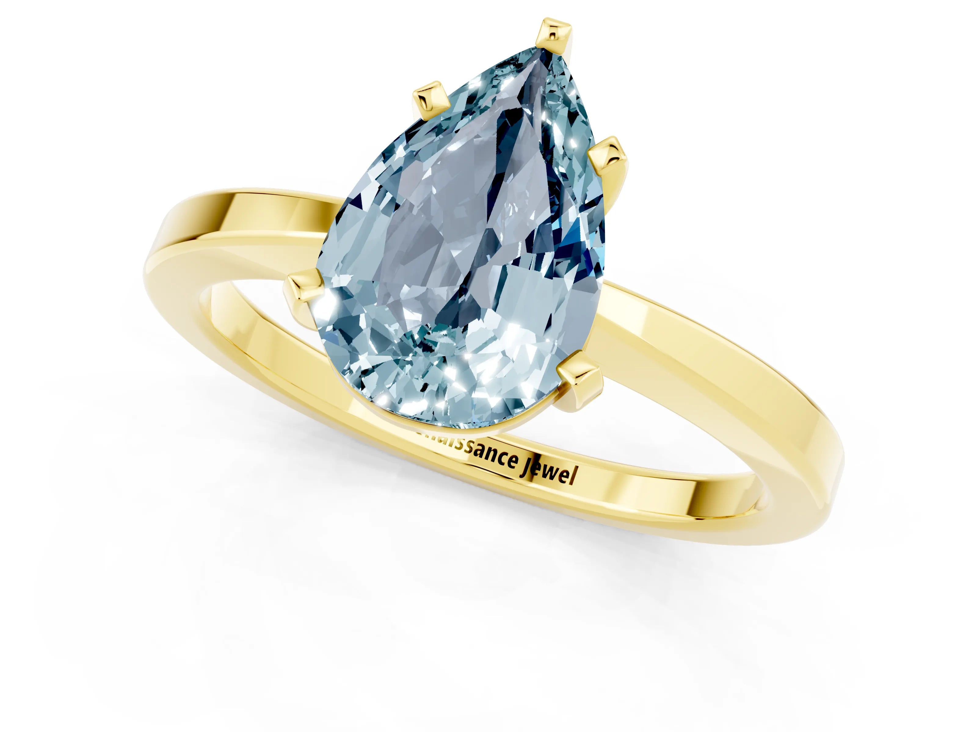 Yellow gold Pear Cut Aquamarine Solitaire Engagement Ring with Classic Band and Four-Prong Setting_25