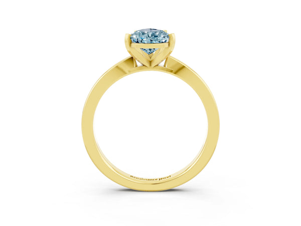 Yellow gold Pear Cut Aquamarine Solitaire Engagement Ring with Classic Band and Four-Prong Setting