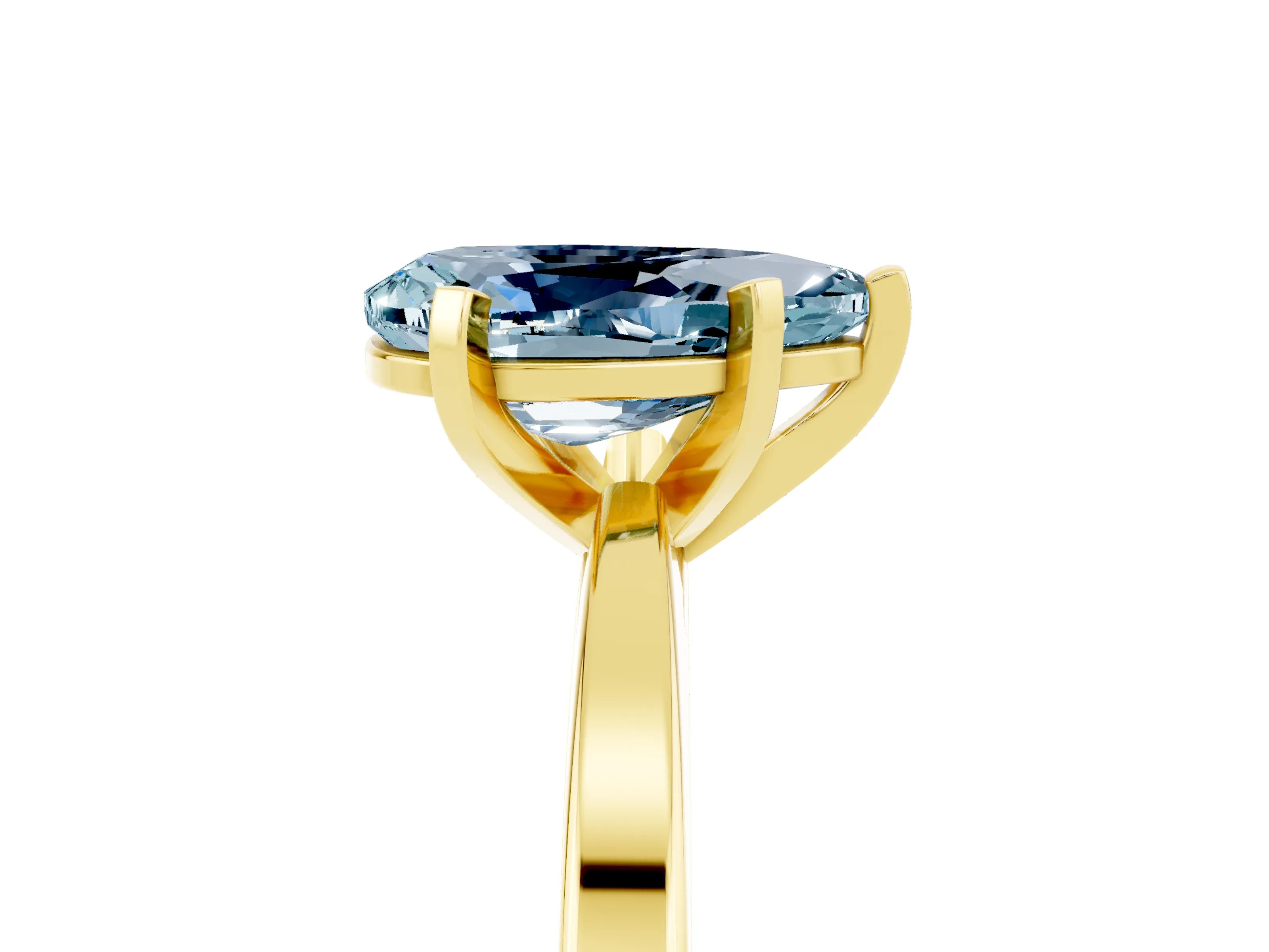 Yellow gold Pear Cut Aquamarine Solitaire Engagement Ring with Classic Band and Four-Prong Setting_29