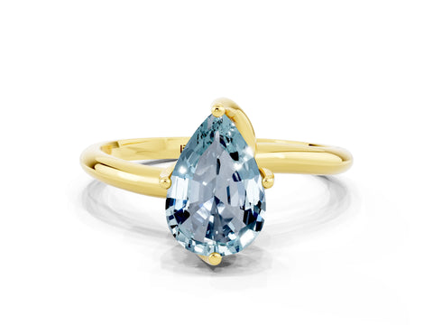 Yellow gold Pear Cut Aquamarine Solitaire Engagement Ring with Four-Prong Setting and Classic Band_24