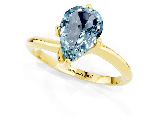 Yellow gold Pear Cut Aquamarine Solitaire Engagement Ring with Four-Prong Setting and Classic Band