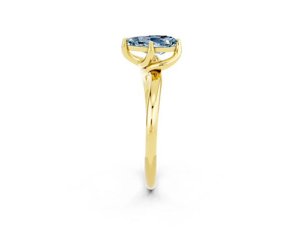 Yellow gold Pear Cut Aquamarine Solitaire Engagement Ring with Four-Prong Setting and Classic Band