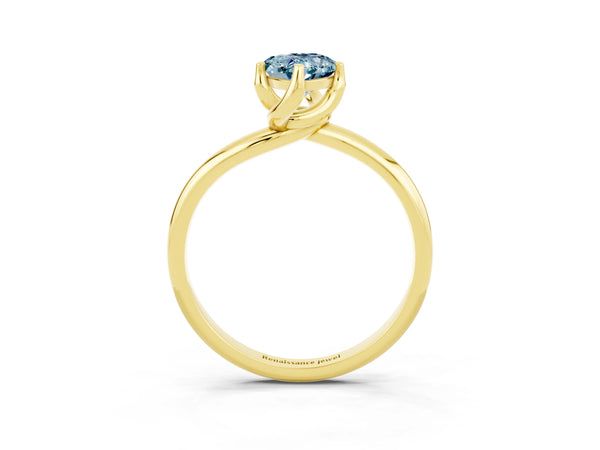 Yellow gold Pear Cut Aquamarine Solitaire Engagement Ring with Four-Prong Setting and Classic Band