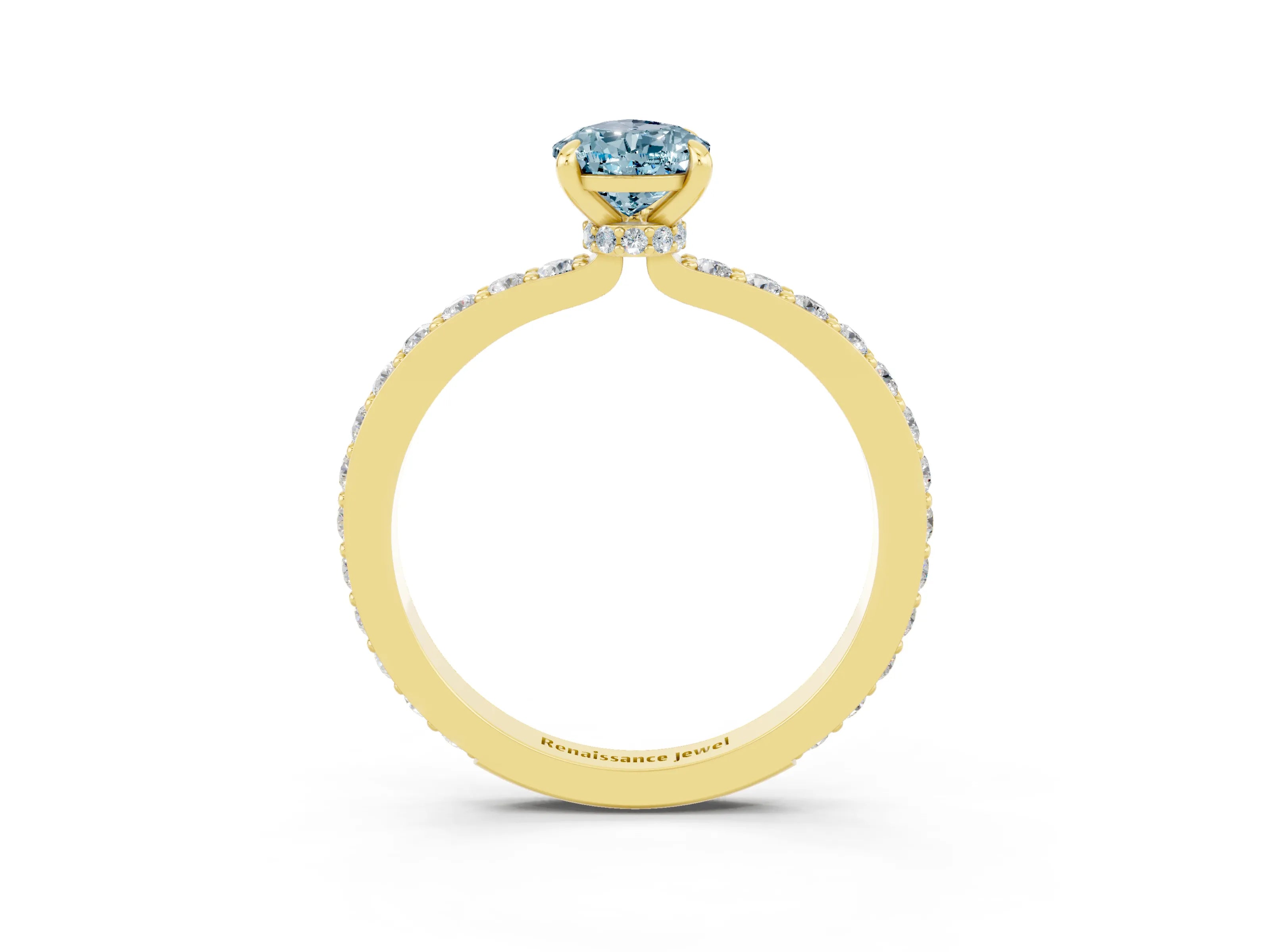 Yellow gold Pear Cut Aquamarine Solitaire Engagement Ring with Pavé Band and Four-Prong Setting_3