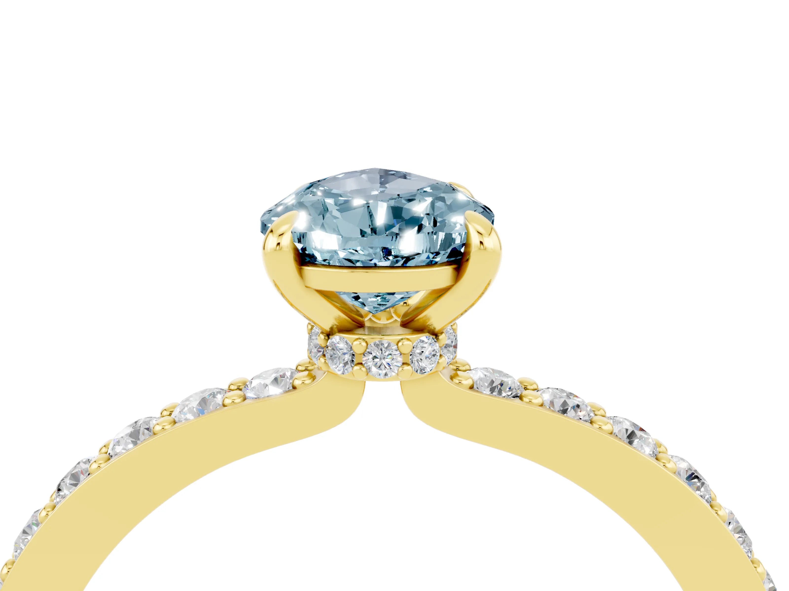 Yellow gold Pear Cut Aquamarine Solitaire Engagement Ring with Pavé Band and Four-Prong Setting_4