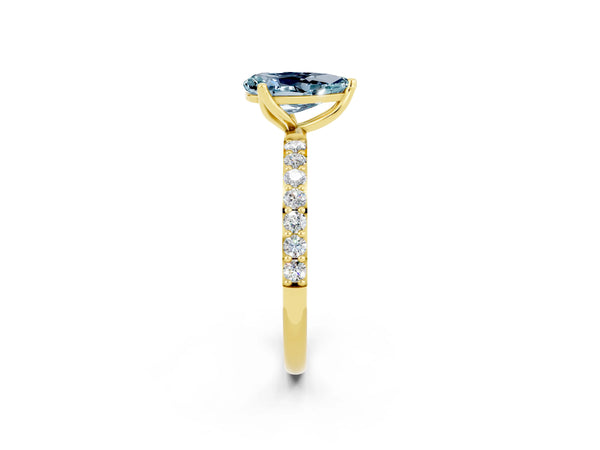 Yellow gold Pear Cut Aquamarine Solitaire Engagement Ring with Round  Pavé Band and Prong Setting