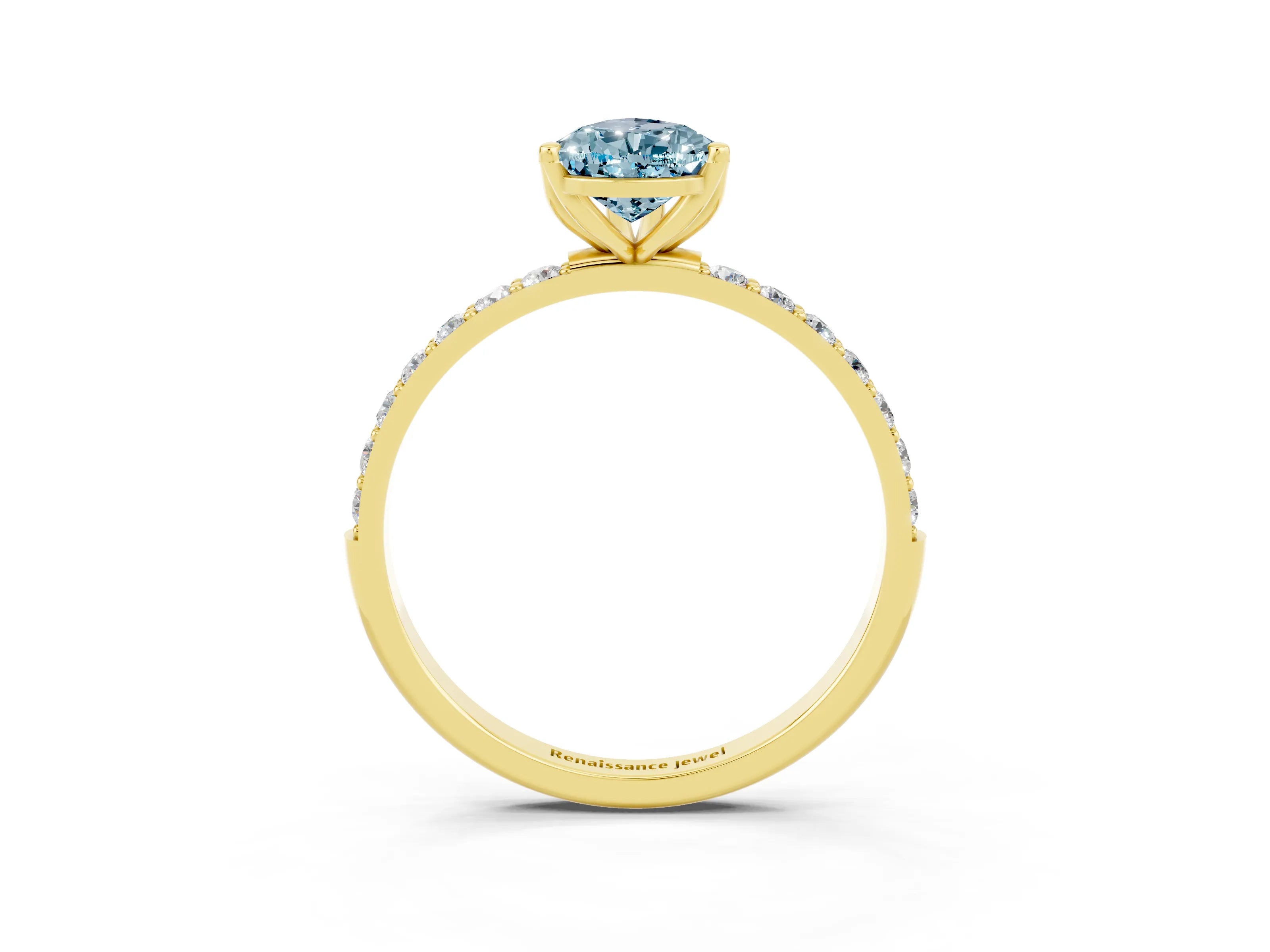 Yellow gold Pear Cut Aquamarine Solitaire Engagement Ring with Pavé Band and Prong Setting_3