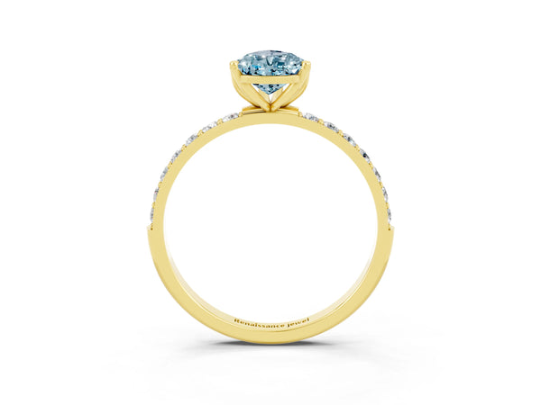 Yellow gold Pear Cut Aquamarine Solitaire Engagement Ring with Round  Pavé Band and Prong Setting