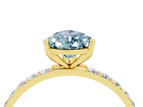 Yellow gold Pear Cut Aquamarine Solitaire Engagement Ring with Pavé Band and Prong Setting_4