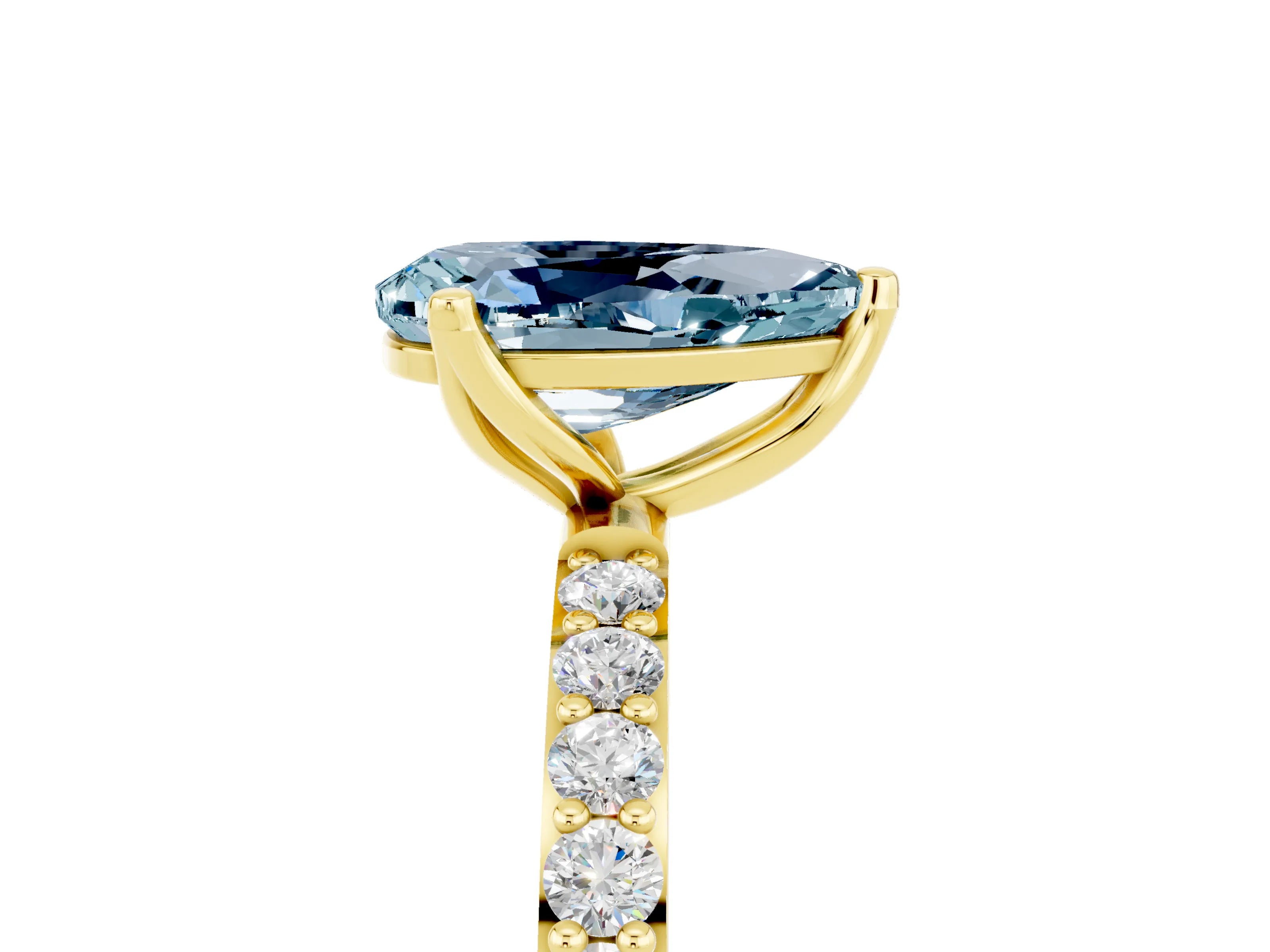 Yellow gold Pear Cut Aquamarine Solitaire Engagement Ring with Pavé Band and Prong Setting_5