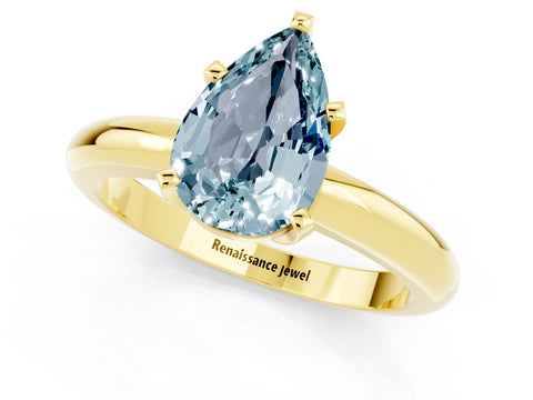 Yellow gold Pear Cut Aquamarine Solitaire Engagement Ring with Round Band and Four-Prong Setting_1