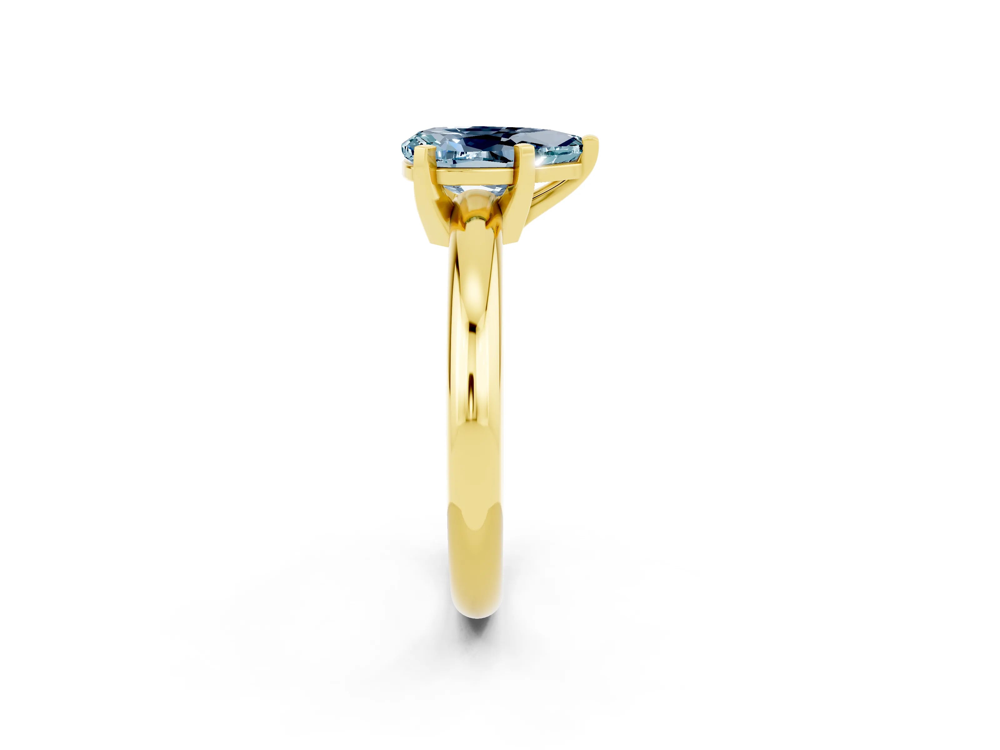 Yellow gold Pear Cut Aquamarine Solitaire Engagement Ring with Round Band and Four-Prong Setting_2