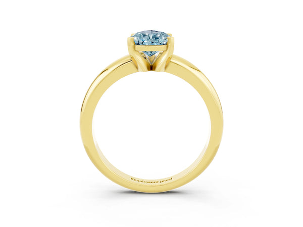 Yellow gold Pear Cut Aquamarine Solitaire Engagement Ring with Round Band and Four-Prong Setting