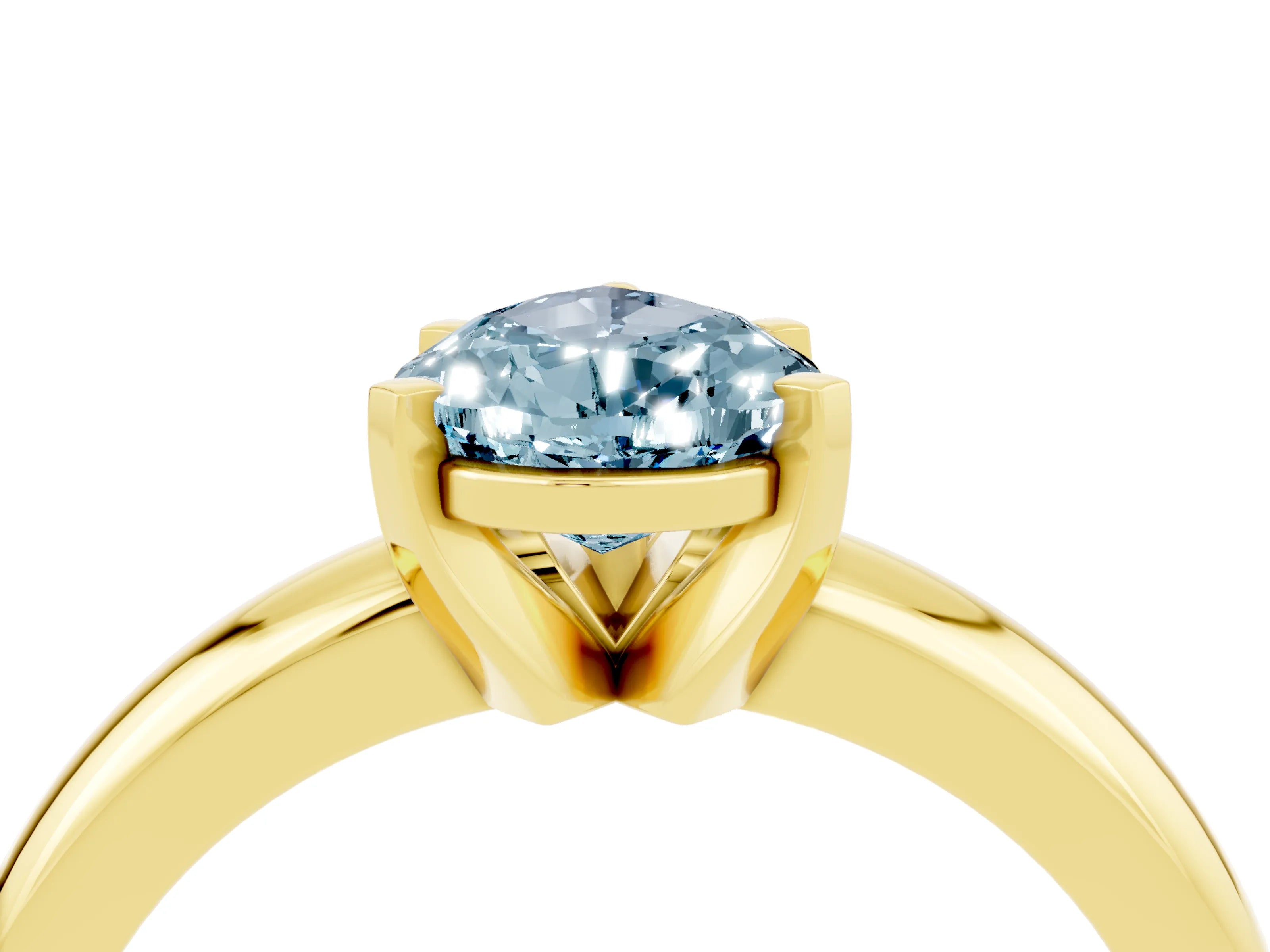 Yellow gold Pear Cut Aquamarine Solitaire Engagement Ring with Round Band and Four-Prong Setting_4