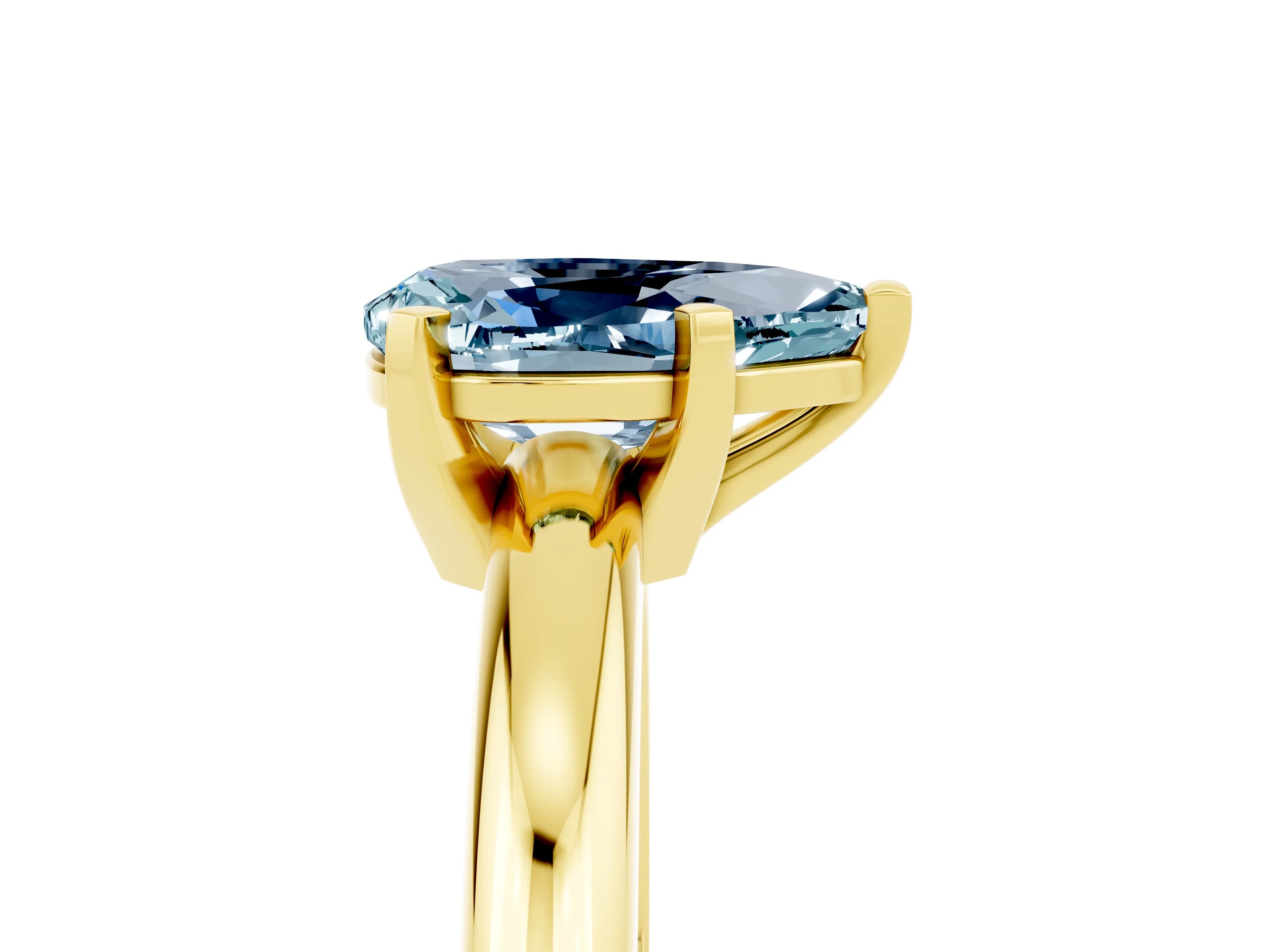 Yellow gold Pear Cut Aquamarine Solitaire Engagement Ring with Round Band and Four-Prong Setting_5