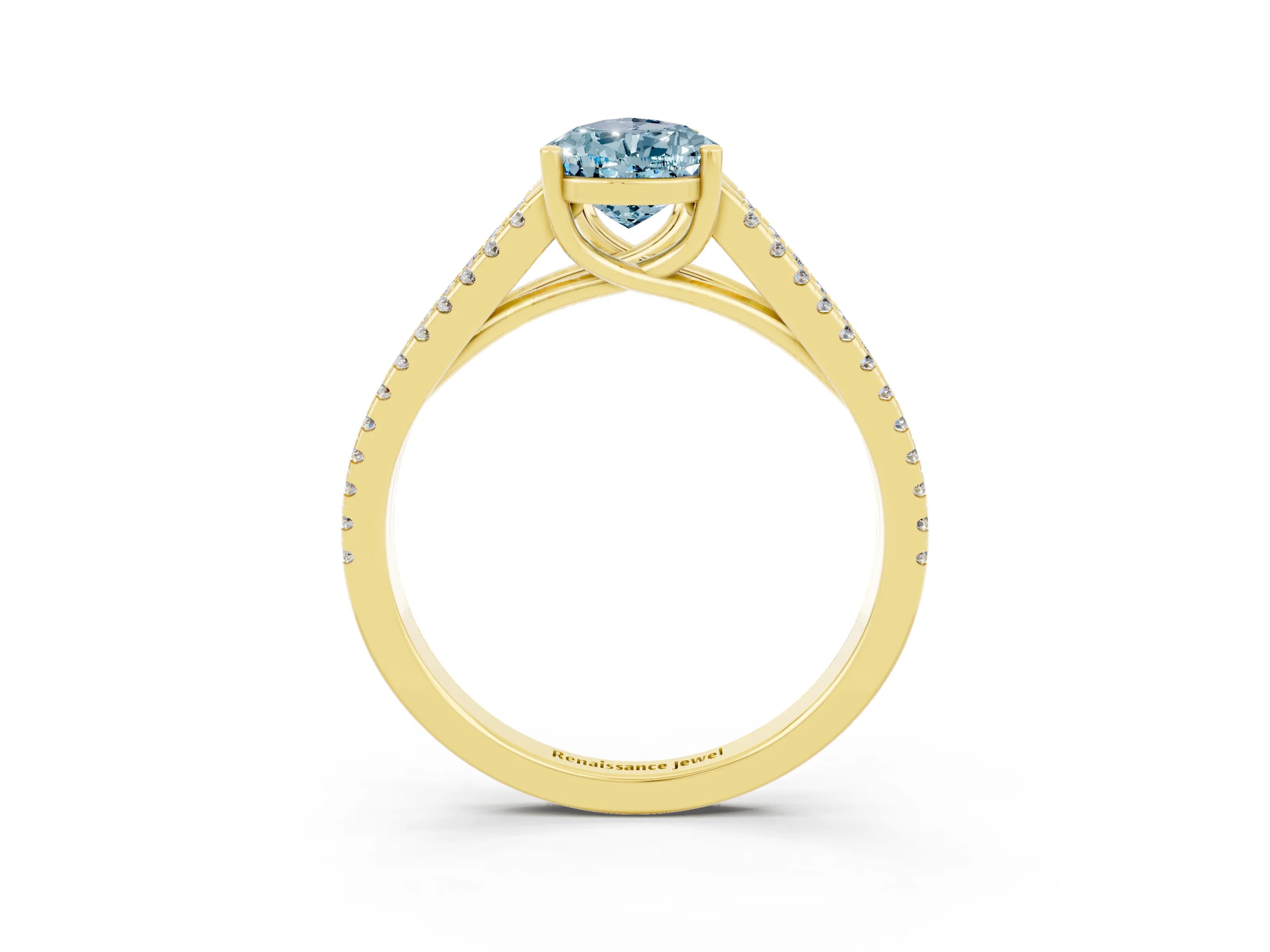 Yellow gold Pear Cut Aquamarine Solitaire Engagement Ring with Split Shank Pavé Band_3