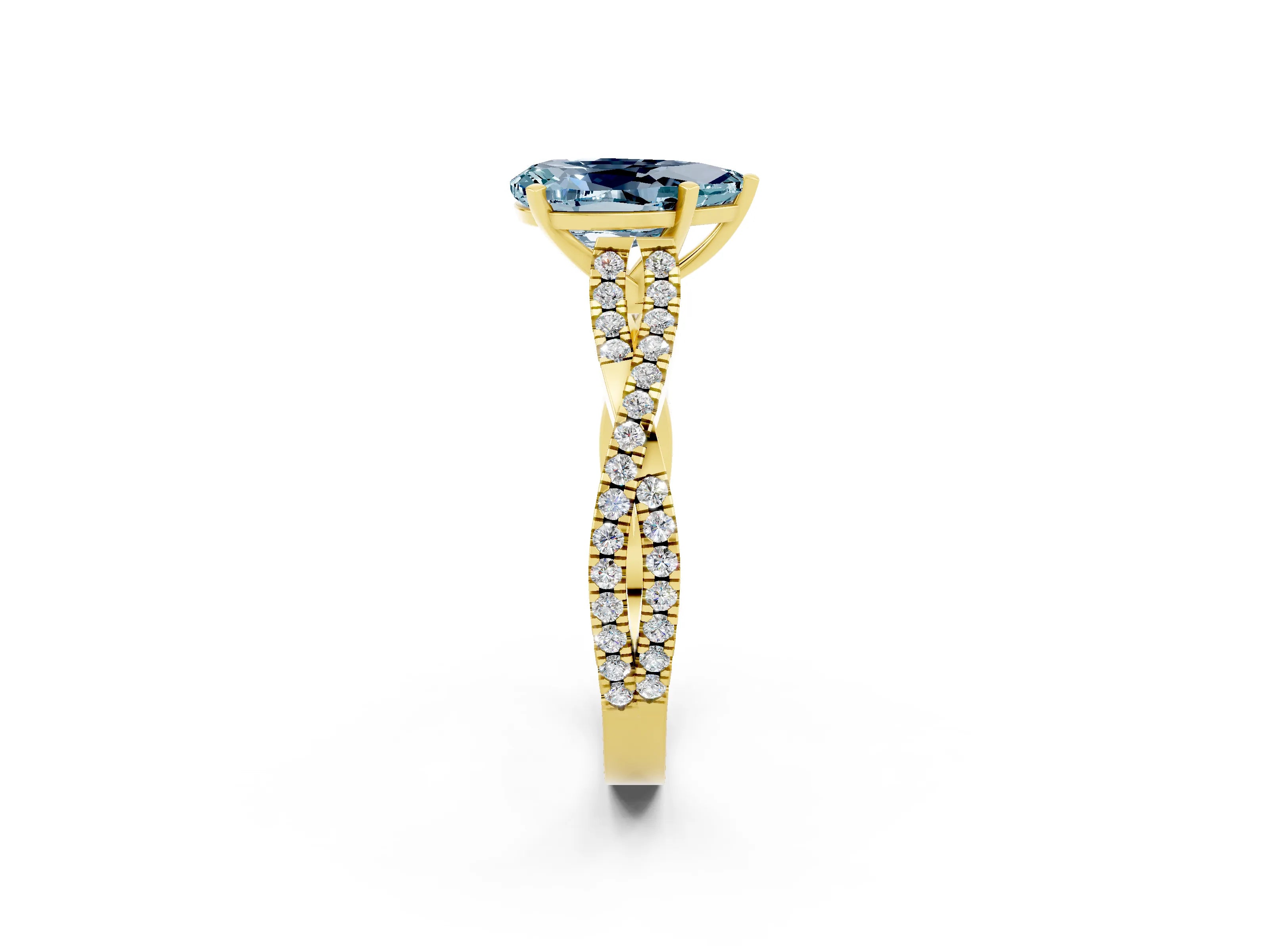 Yellow gold Pear Cut Aquamarine Solitaire Engagement Ring with Twisted Pavé Band and Four-Prong Setting_2