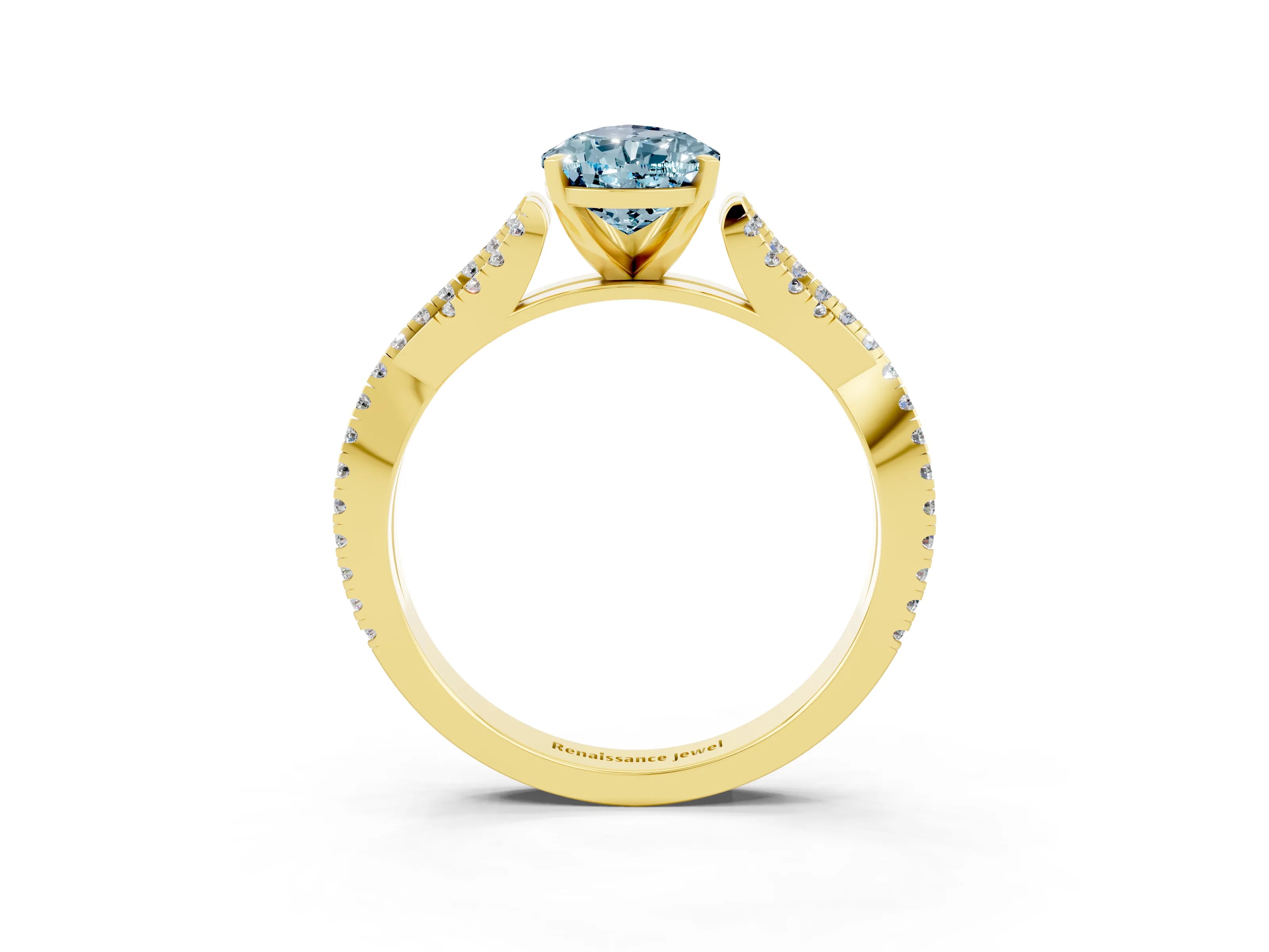 Yellow gold Pear Cut Aquamarine Solitaire Engagement Ring with Twisted Pavé Band and Four-Prong Setting_3