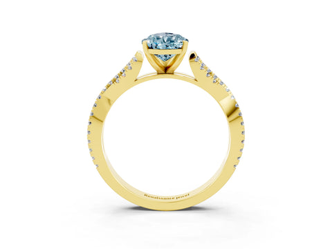Yellow gold Pear Cut Aquamarine Solitaire Engagement Ring with Twisted Pavé Band and Four-Prong Setting_3