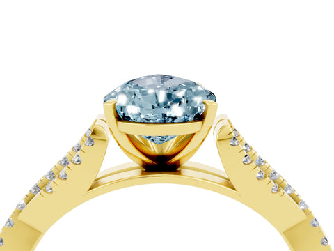 Yellow gold Pear Cut Aquamarine Solitaire Engagement Ring with Twisted Pavé Band and Four-Prong Setting_4