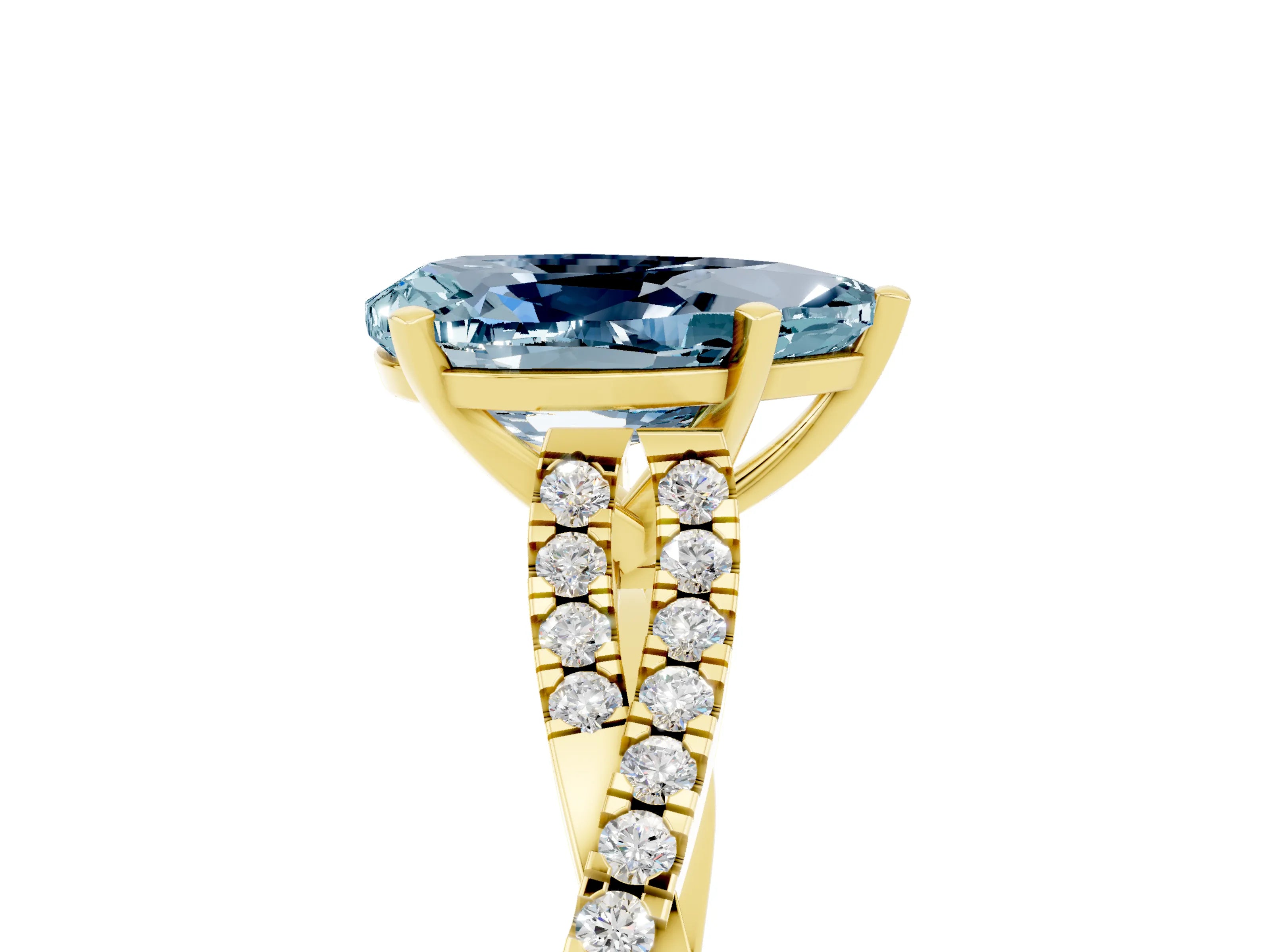 Yellow gold Pear Cut Aquamarine Solitaire Engagement Ring with Twisted Pavé Band and Four-Prong Setting_5