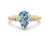 Yellow gold Pear Cut Aquamarine Solitaire Pavé Band with Four-Prong Setting