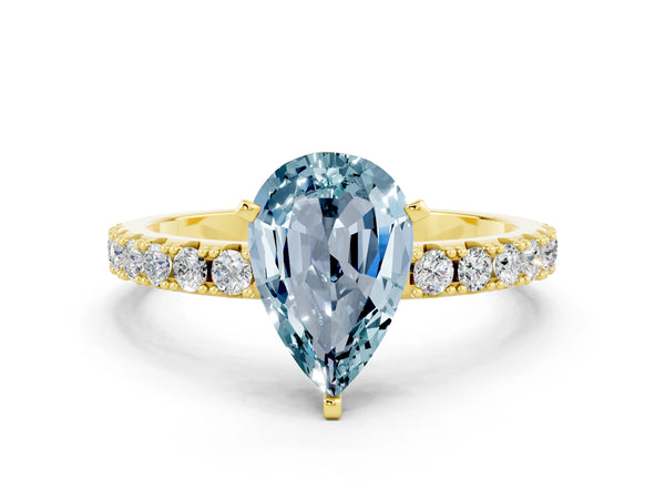 Yellow gold Pear Cut Aquamarine Solitaire Pavé Band with Four-Prong Setting