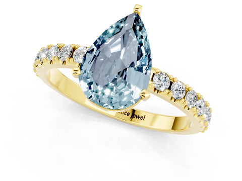 Yellow gold Pear Cut Aquamarine Solitaire Pavé Band with Four-Prong Setting_1
