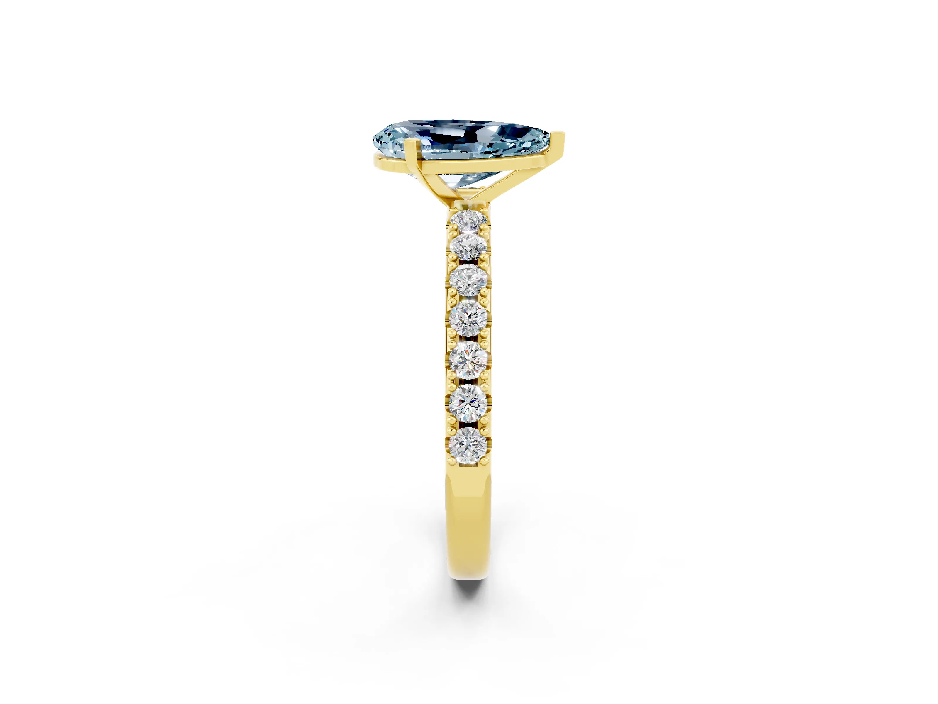 Yellow gold Pear Cut Aquamarine Solitaire Pavé Band with Four-Prong Setting_2