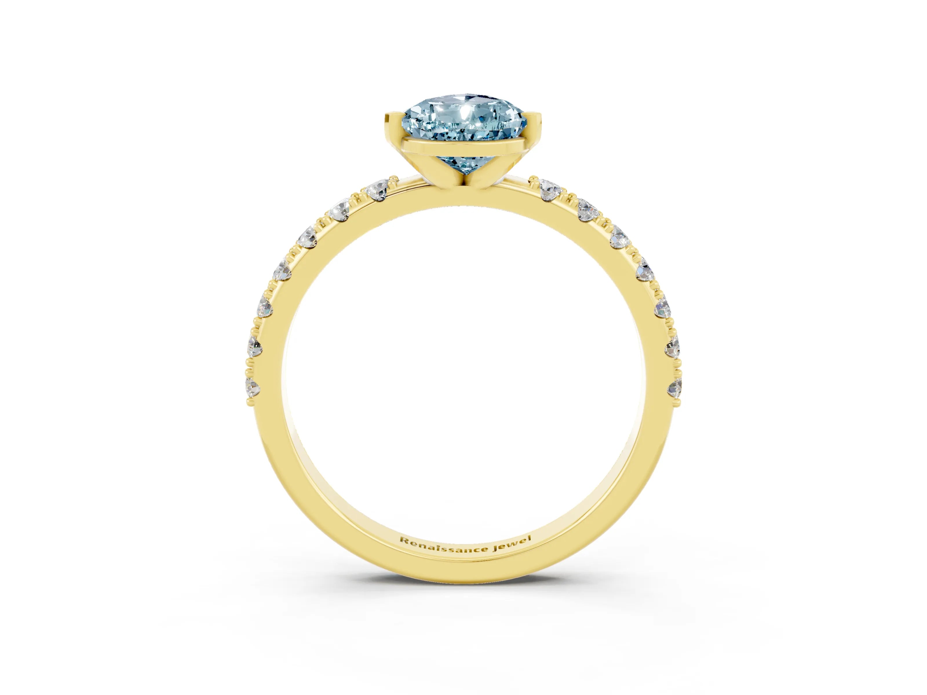 Yellow gold Pear Cut Aquamarine Solitaire Pavé Band with Four-Prong Setting_3